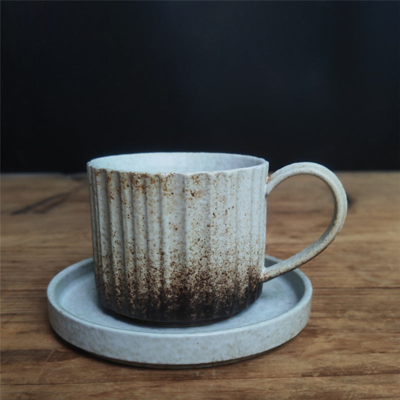 250 ml Retro gestreifte Kaffeetasse aus Keramik mit Ofenwechsel | Zen-Dekor