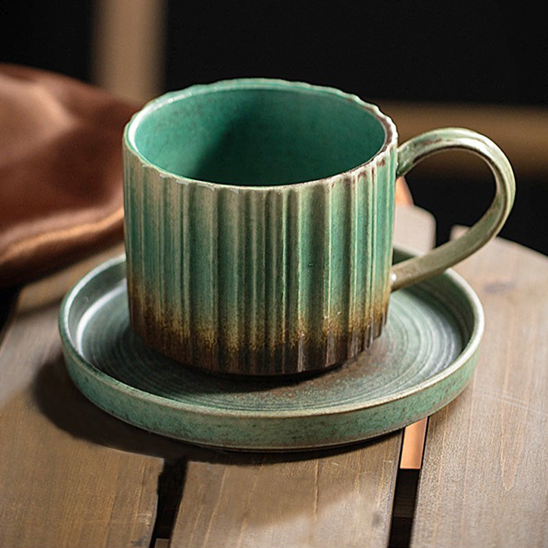 250 ml Retro gestreifte Kaffeetasse aus Keramik mit Ofenwechsel | Zen-Dekor