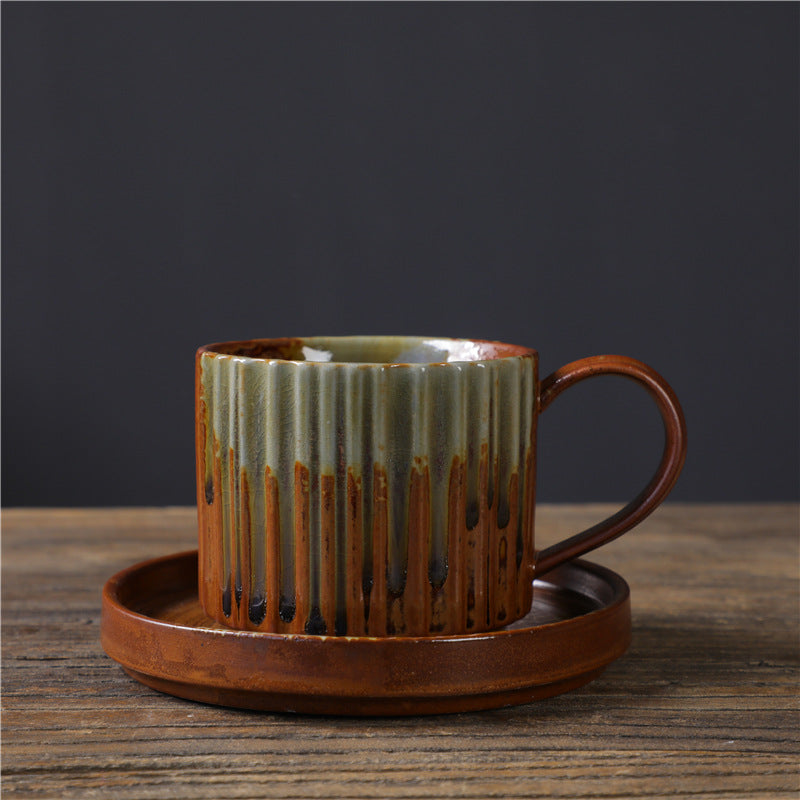 250 ml Retro gestreifte Kaffeetasse aus Keramik mit Ofenwechsel | Zen-Dekor
