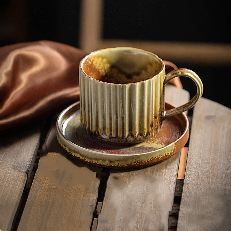 250 ml Retro gestreifte Kaffeetasse aus Keramik mit Ofenwechsel | Zen-Dekor