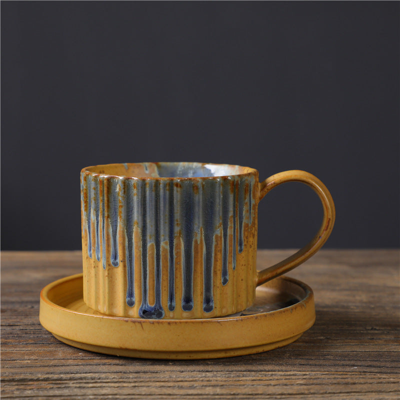 250 ml Retro gestreifte Kaffeetasse aus Keramik mit Ofenwechsel | Zen-Dekor