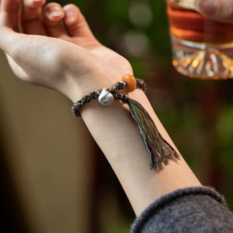 990 Sterling Silver Amber Wish Protection Bracelet