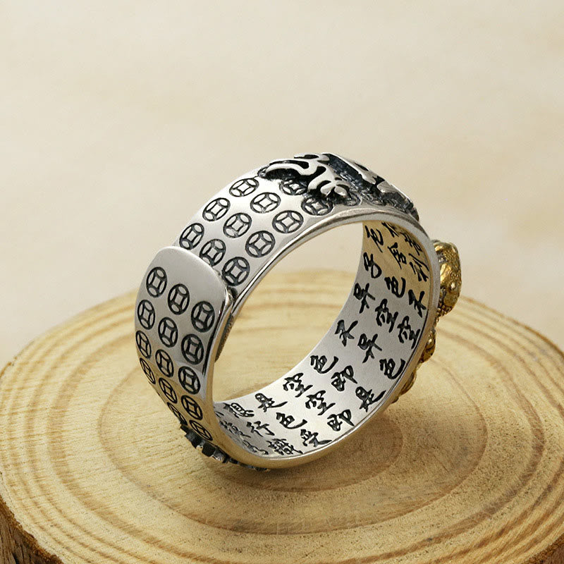 Om Mani Padme Hum Silver PiXiu Wealth Ring 990 Sterling