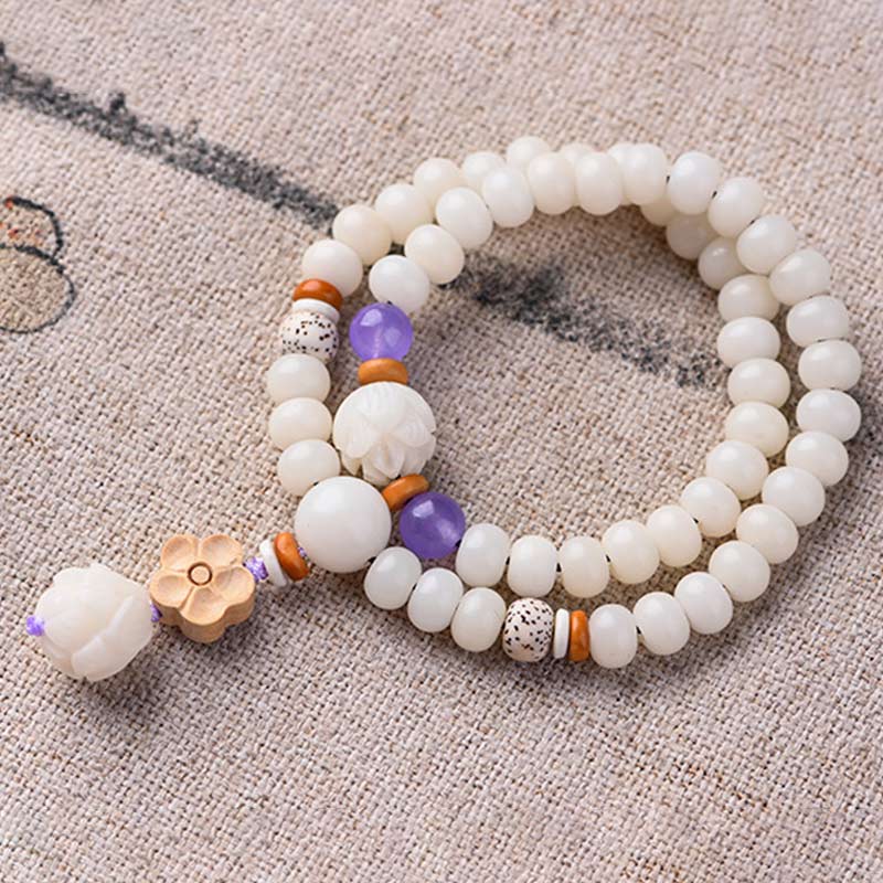 Unisex-Lotusarmband mit weißer Jade, Bodhi-Samen und Segen