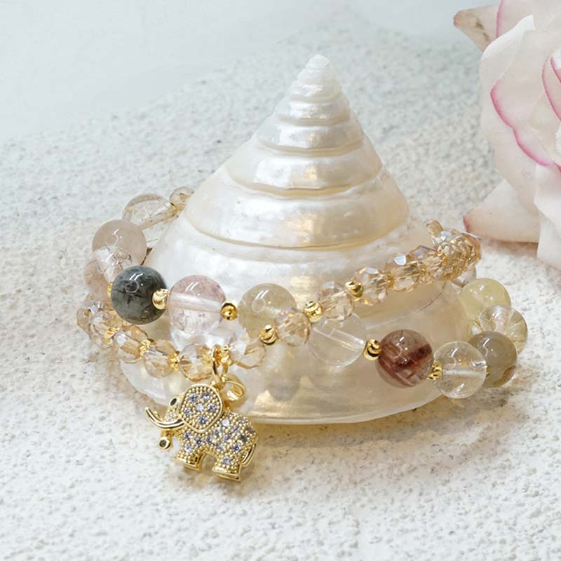 Rose Quartz Elephant Healing Energy Charm Bracelet