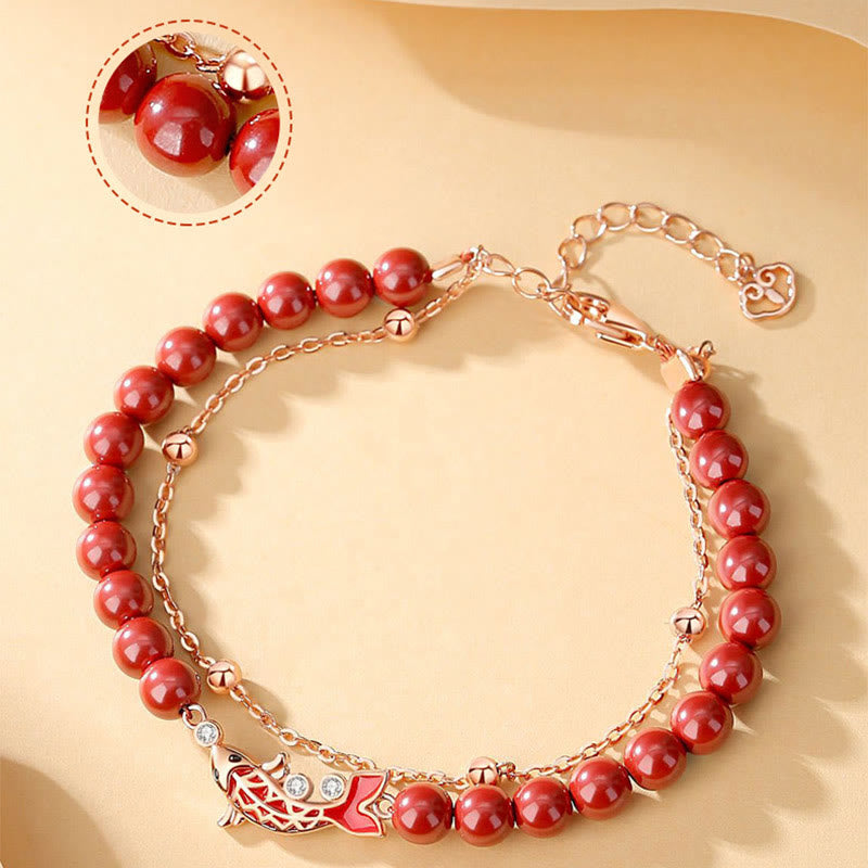 925 Sterling Silver Koi Fish Prosperity Bracelet Double Chain