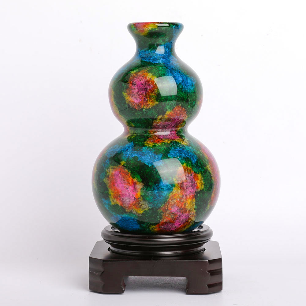 25cm Seven-Color Jade Vase with Base for Zen Decor