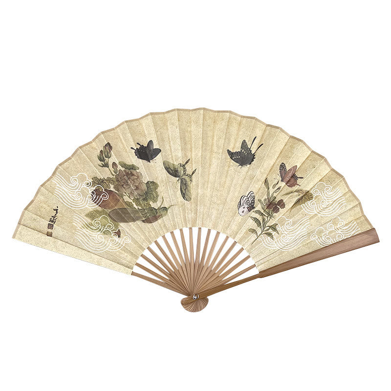 26,6 cm Schmetterling Katze Blume Chinesischer Faltfächer