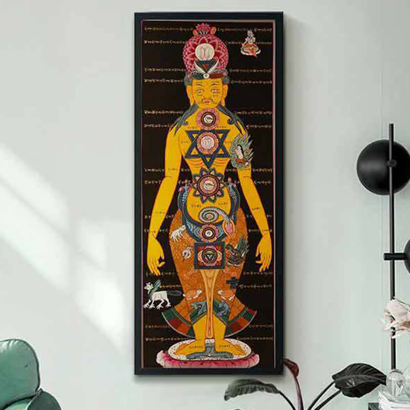 26,77 x 11,42 Zoll tibetisches Thangka-Gemälde, handgefertigte Dekoration