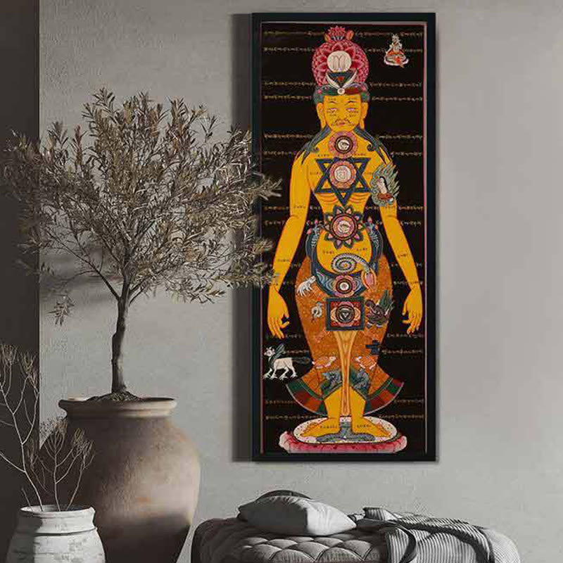 26,77 x 11,42 Zoll tibetisches Thangka-Gemälde, handgefertigte Dekoration
