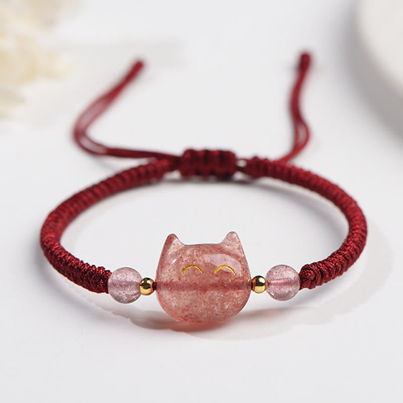 Unisex Silver Sheen Obsidian Strawberry Quartz Protection Bracelet