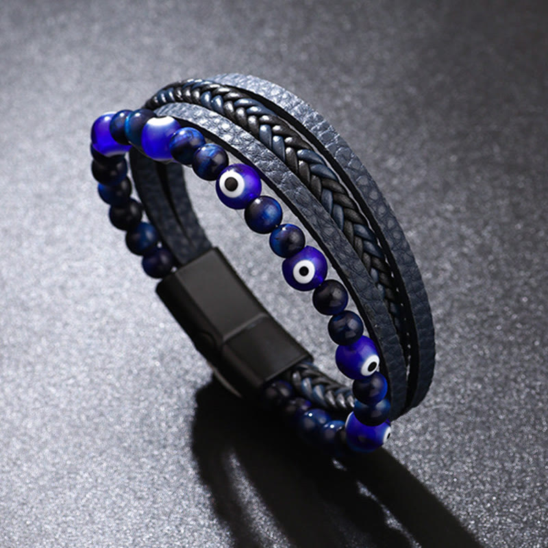 Multilayered Tiger Eye & Evil Eye Protection Bracelet
