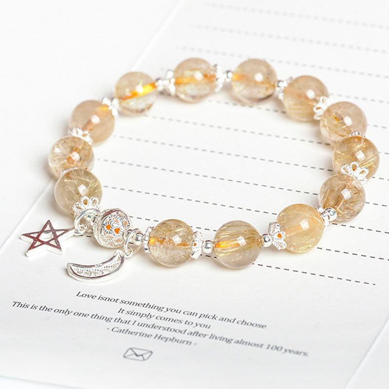 9mm Citrine Bracelet with Moon Star Charm for Happiness