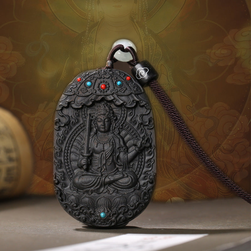 Chinesische Sternzeichen-Adlerholz-Halskette mit Om Mani Padme Hum-Anhänger