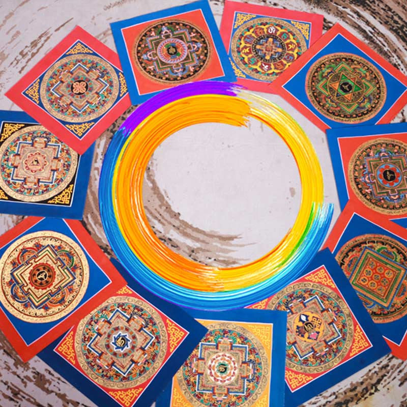 26 cm großes tibetisches handgefertigtes Thangka-Gemälde | Meditations-Segenskunst