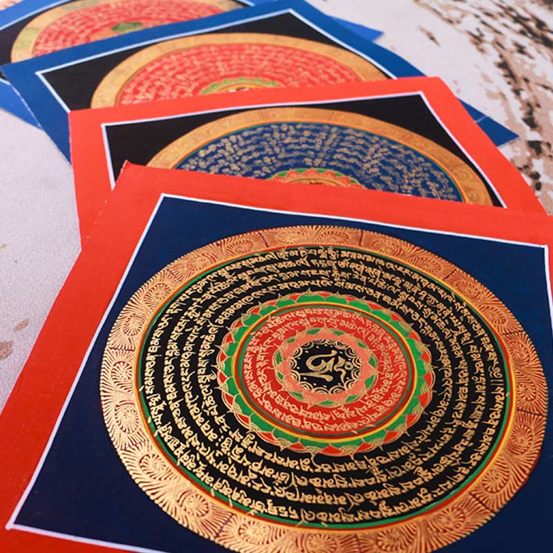 26 cm großes tibetisches handgefertigtes Thangka-Gemälde | Meditations-Segenskunst