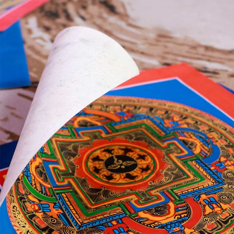 26 cm großes tibetisches handgefertigtes Thangka-Gemälde | Meditations-Segenskunst