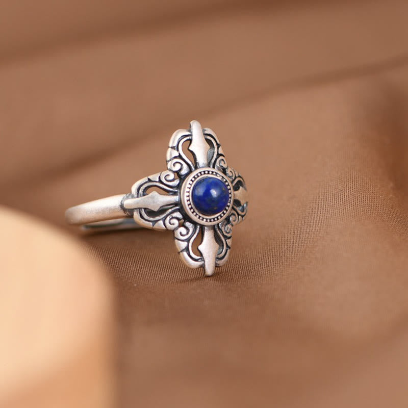 Adjustable Lazurite Ring in 925 Sterling Silver for Positivity