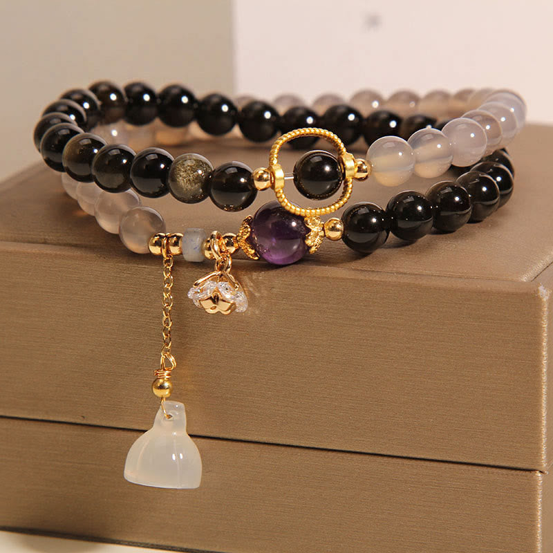 Gold Sheen Obsidian Gray Agate Strength Bracelet