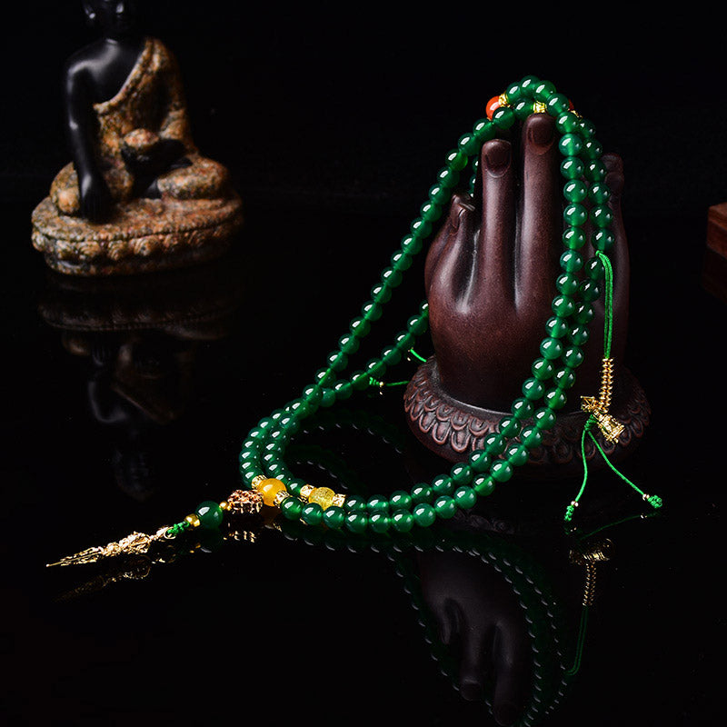 108 Beads Green Agate Gemstone Mala Bracelet 6mm, 8mm, 10mm
