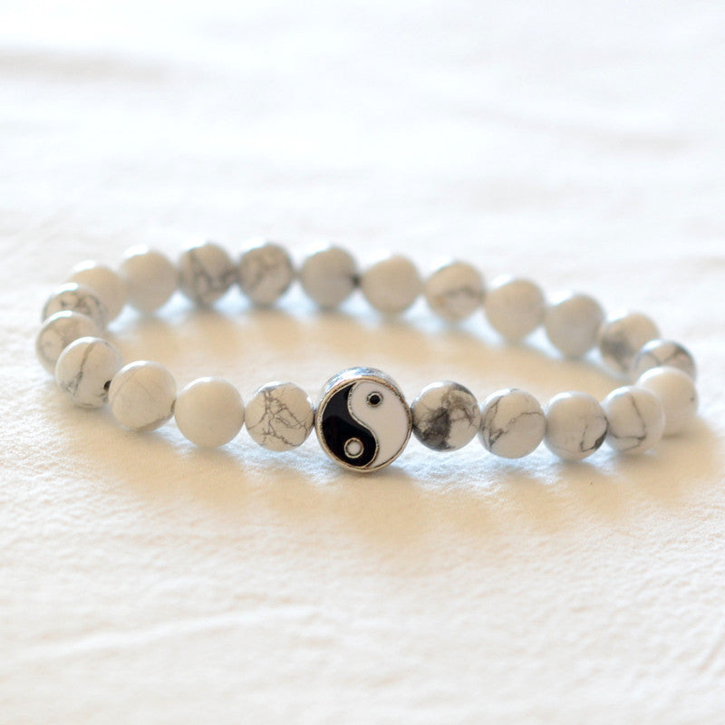 White Turquoise & Frosted Stone 3pcs Yin Yang Wealth Bracelet