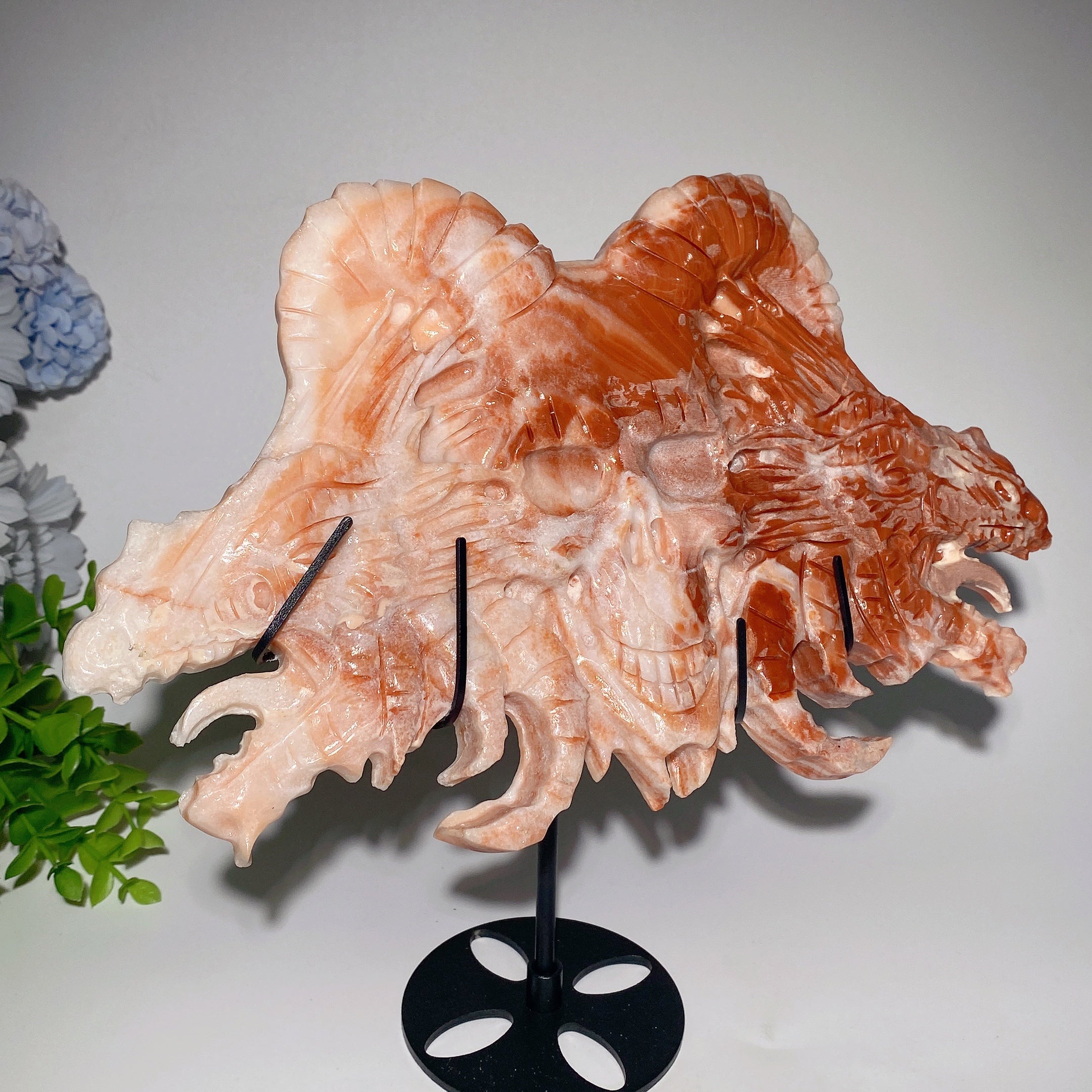 27 cm große Jade-Drache-Schädel-Kristallskulptur