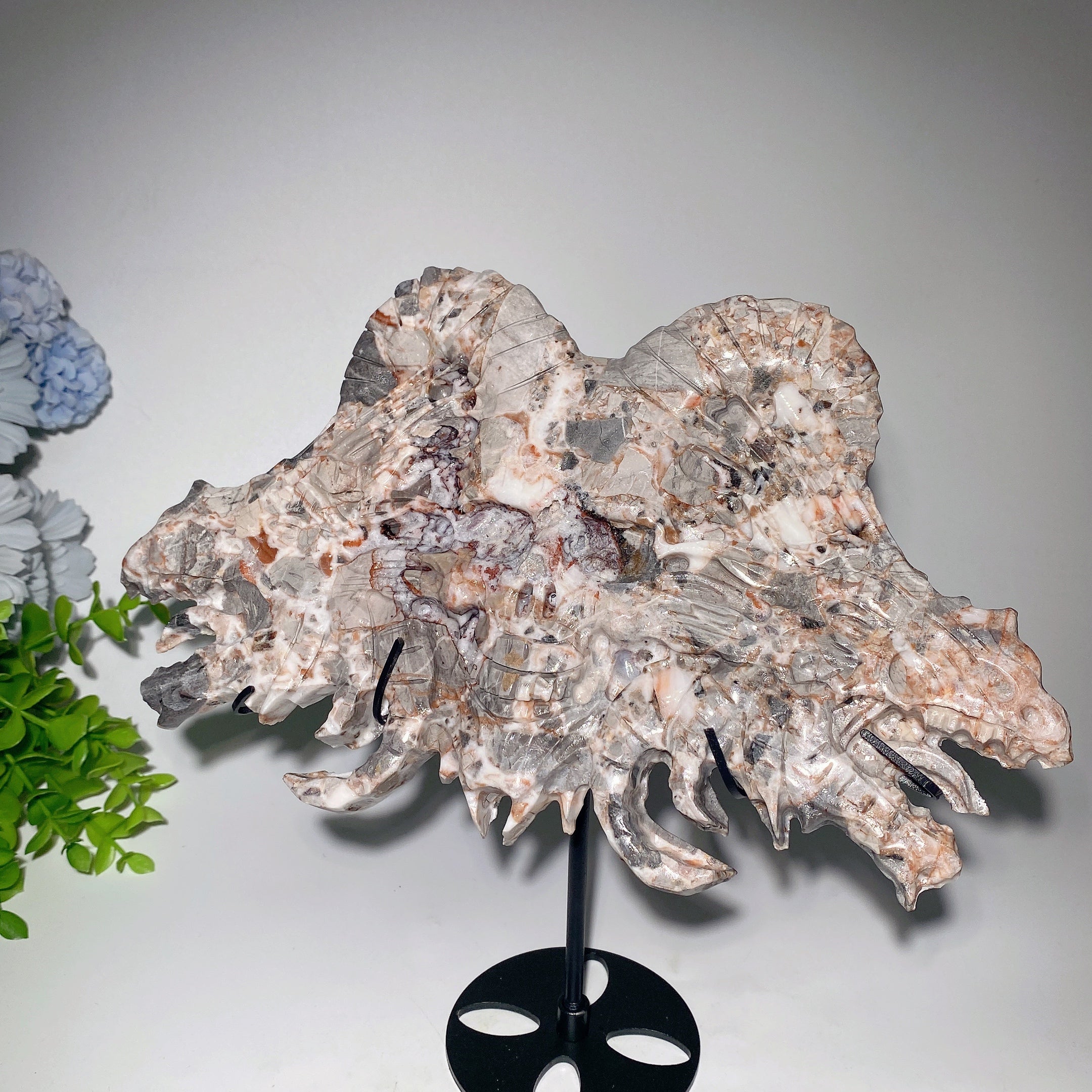 27 cm große Jade-Drache-Schädel-Kristallskulptur