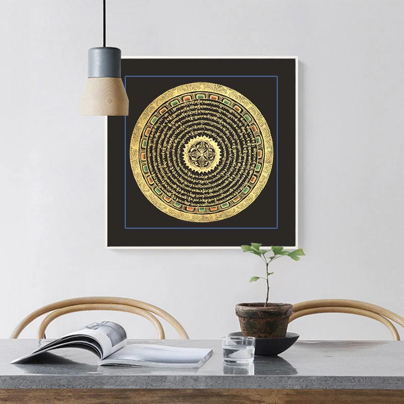 27 cm großes tibetisches Thangka-Gemälde mit sechs wahren Worten, Schrift, Meditationsdekor