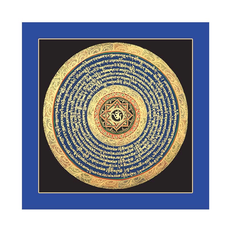 27 cm großes tibetisches Thangka-Gemälde mit sechs wahren Worten, Schrift, Meditationsdekor
