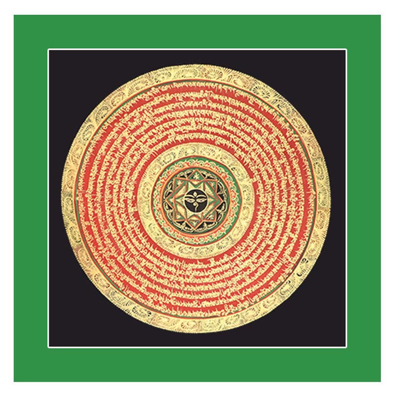 27 cm großes tibetisches Thangka-Gemälde mit sechs wahren Worten, Schrift, Meditationsdekor
