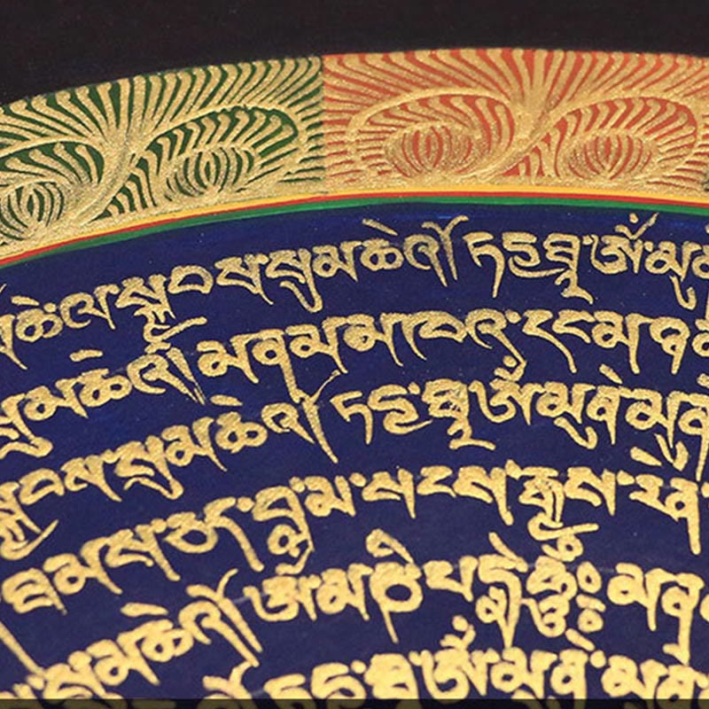 27 cm großes tibetisches Thangka-Gemälde mit sechs wahren Worten, Schrift, Meditationsdekor