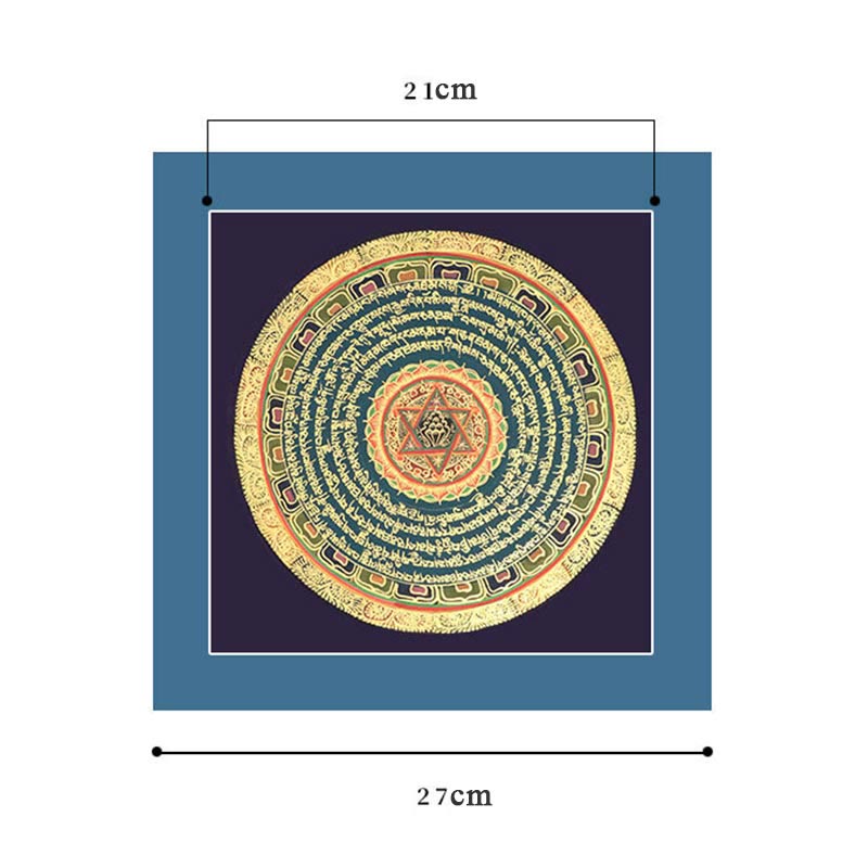 27 cm großes tibetisches Thangka-Gemälde mit sechs wahren Worten, Schrift, Meditationsdekor
