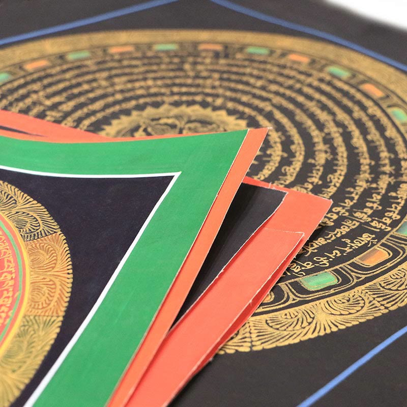 27 cm großes tibetisches Thangka-Gemälde mit sechs wahren Worten, Schrift, Meditationsdekor