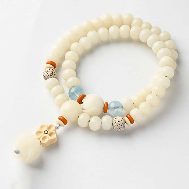 Unisex-Lotusarmband mit weißer Jade, Bodhi-Samen und Segen