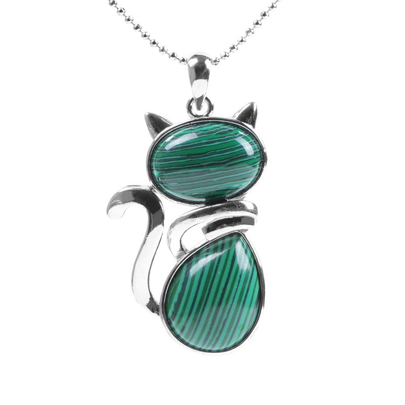 Green Aventurine Crystal Necklace | Protection Cat Pendant