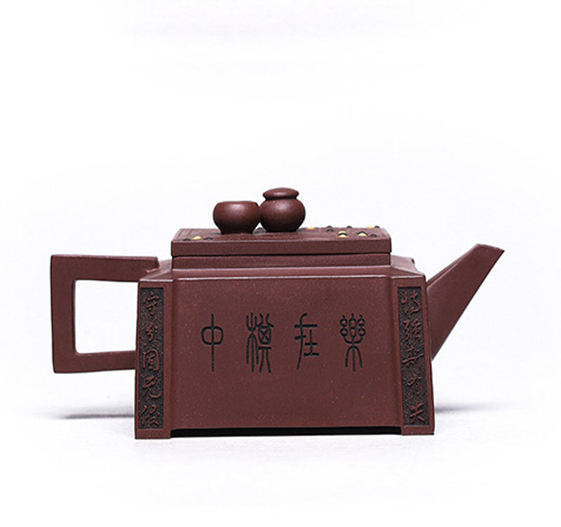 280 ml handgefertigte quadratische Gongfu-Teekanne aus violettem Ton aus Yixing
