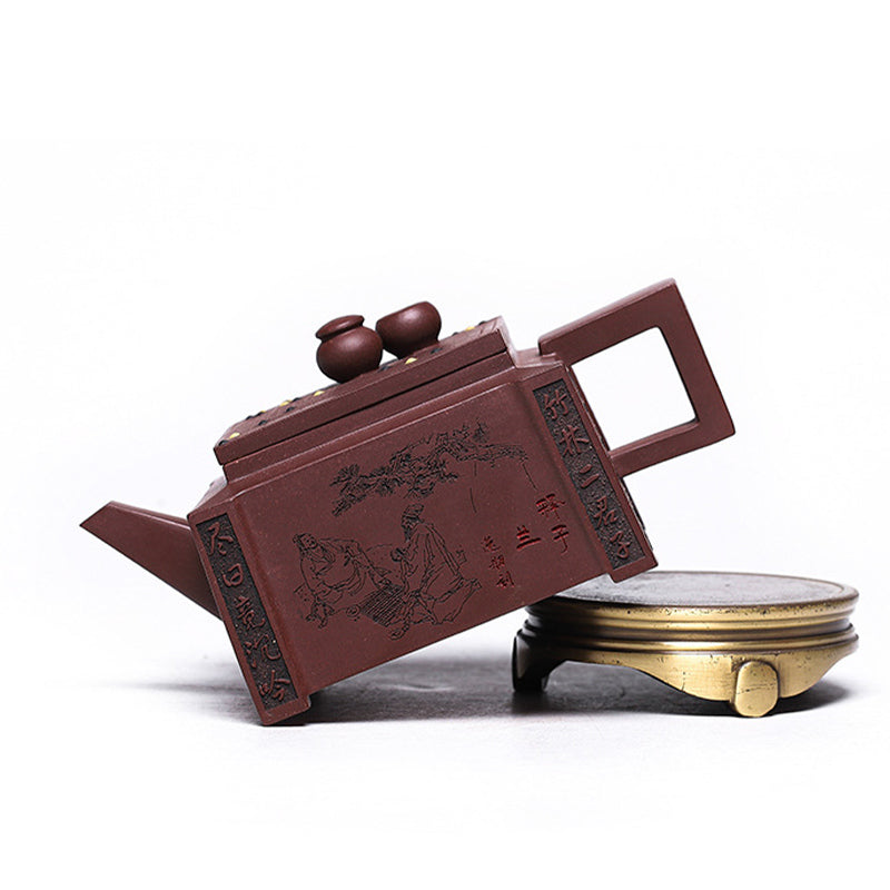 280 ml handgefertigte quadratische Gongfu-Teekanne aus violettem Ton aus Yixing
