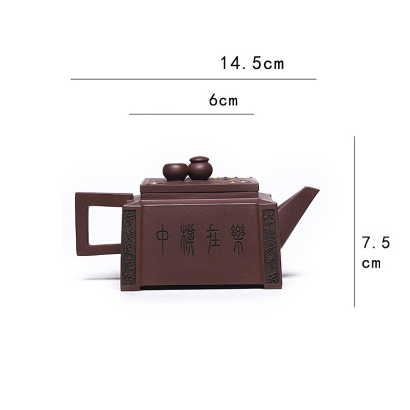 280 ml handgefertigte quadratische Gongfu-Teekanne aus violettem Ton aus Yixing
