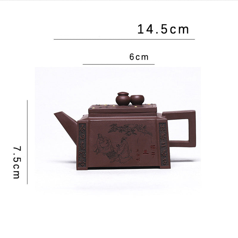 280 ml handgefertigte quadratische Gongfu-Teekanne aus violettem Ton aus Yixing