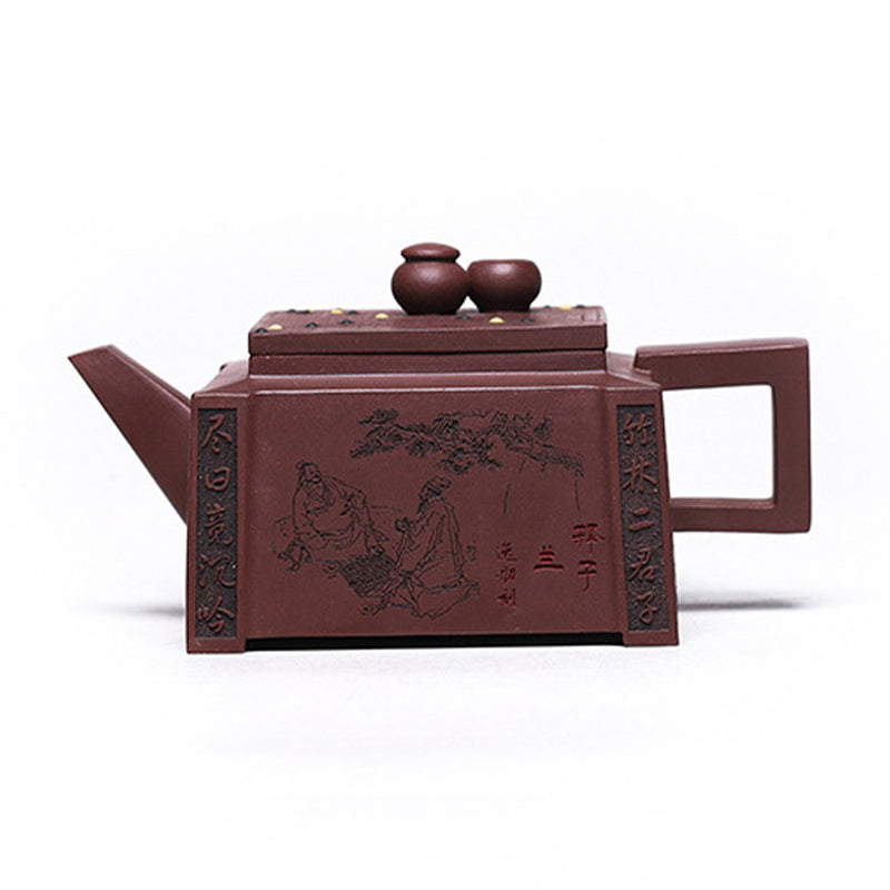 280 ml handgefertigte quadratische Gongfu-Teekanne aus violettem Ton aus Yixing