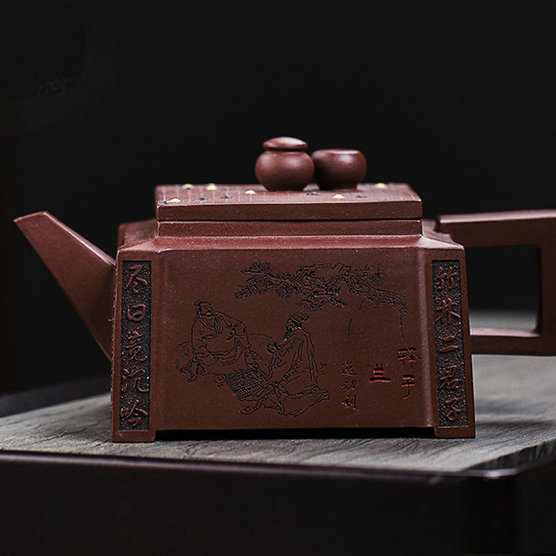280 ml handgefertigte quadratische Gongfu-Teekanne aus violettem Ton aus Yixing