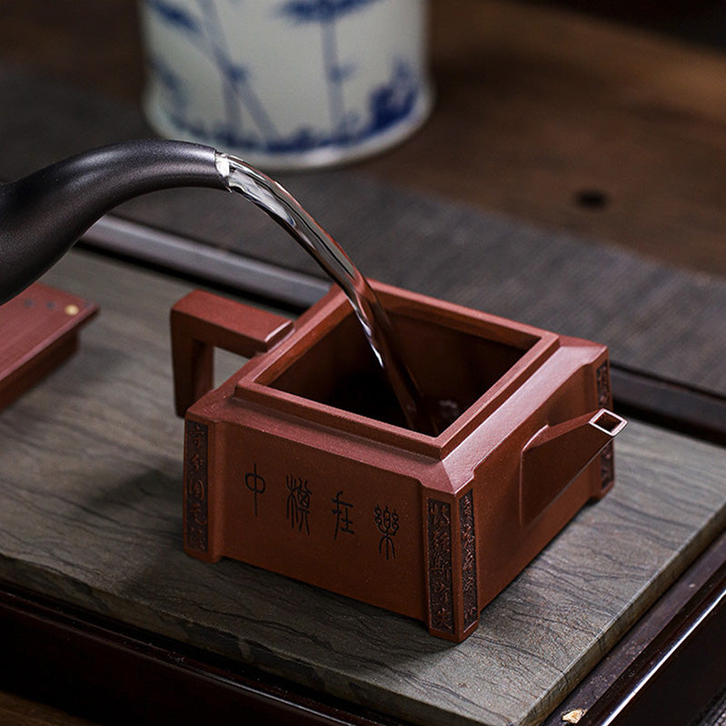 280 ml handgefertigte quadratische Gongfu-Teekanne aus violettem Ton aus Yixing