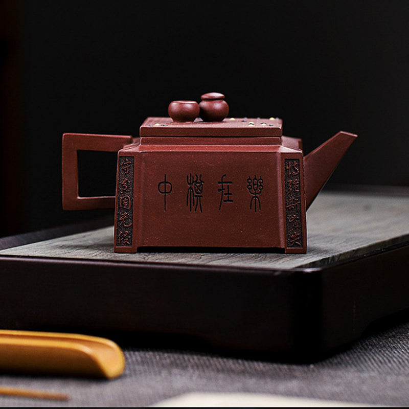 280 ml handgefertigte quadratische Gongfu-Teekanne aus violettem Ton aus Yixing