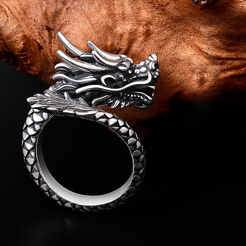 Adjustable 990 Silver Dragon Ring Luck Protection Strength