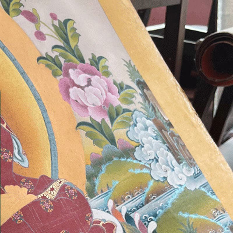 29,5 Zoll tibetische Thangka, handbemalte Wanddekoration aus Stoff