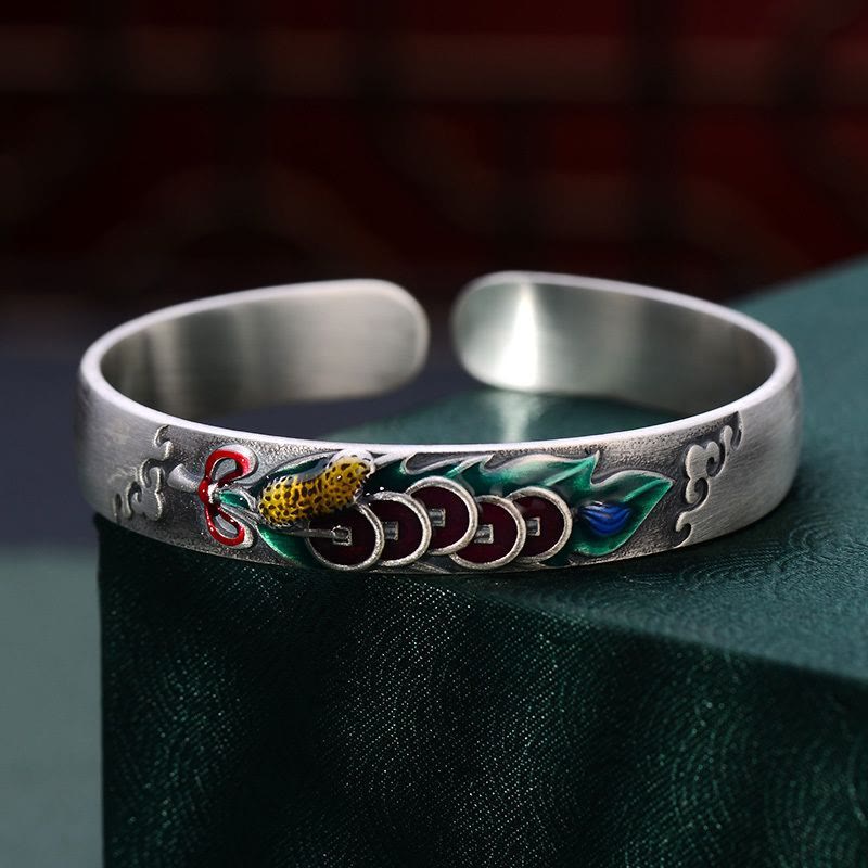 Copper Feng Shui Five Emperor Coins Protection Bracelet Bangle