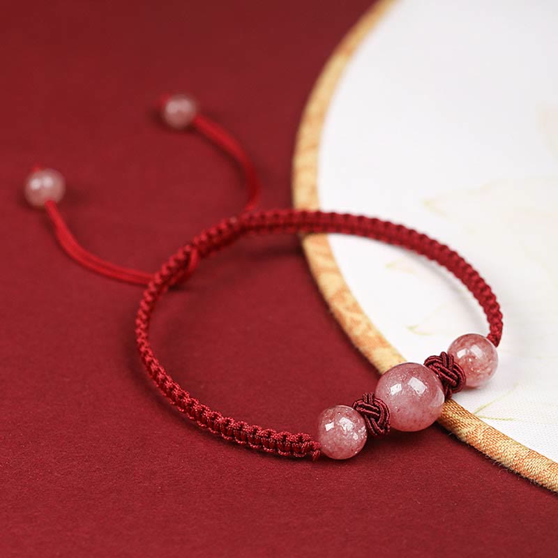 Strawberry Quartz Love Bracelet with Red String Protection