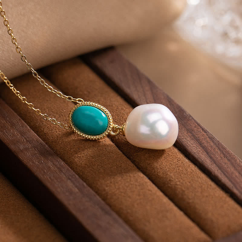 925 Sterling Silver Pearl Turquoise Healing Jewelry Set