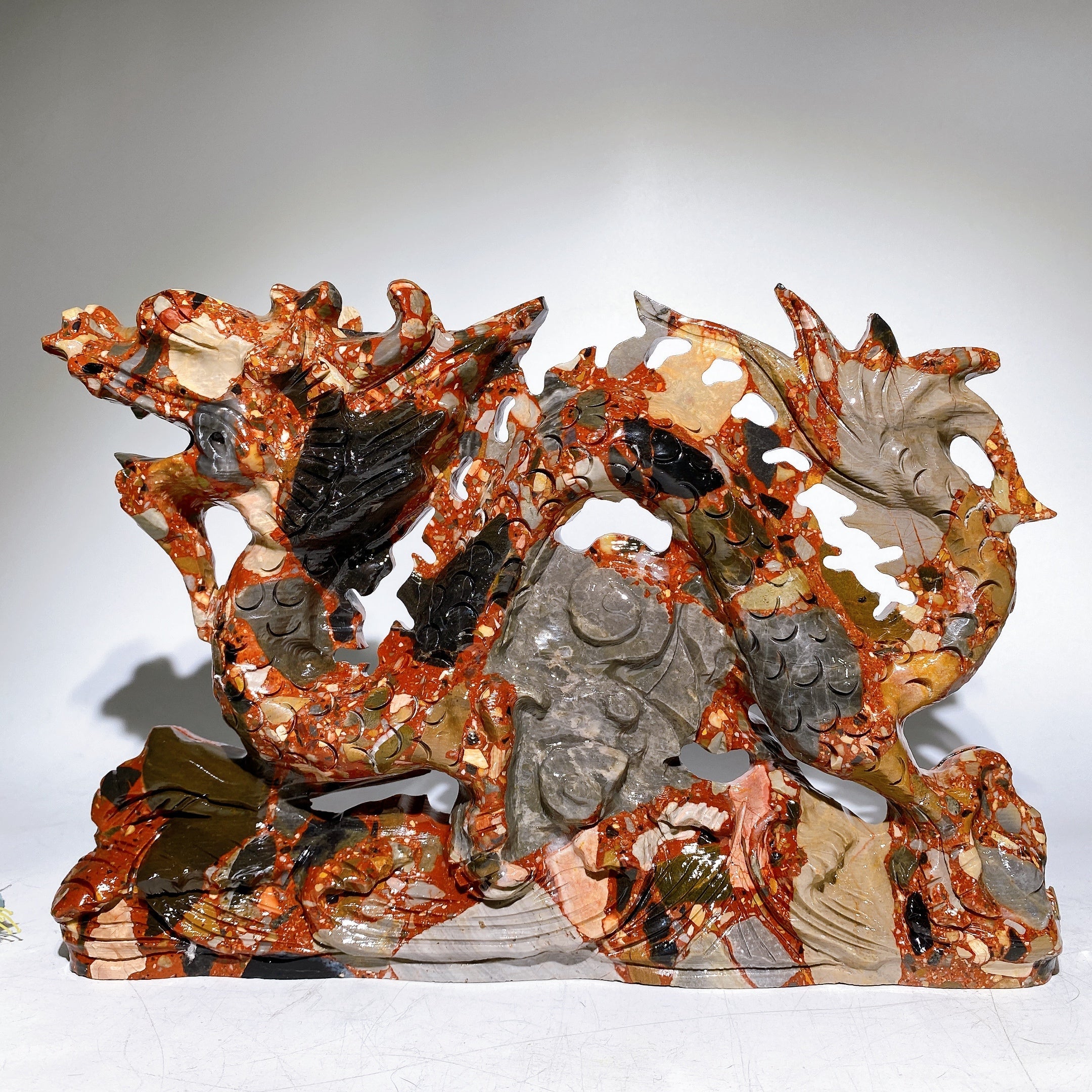 29cm Large Jade Serpentine Crystal Dragon Carving