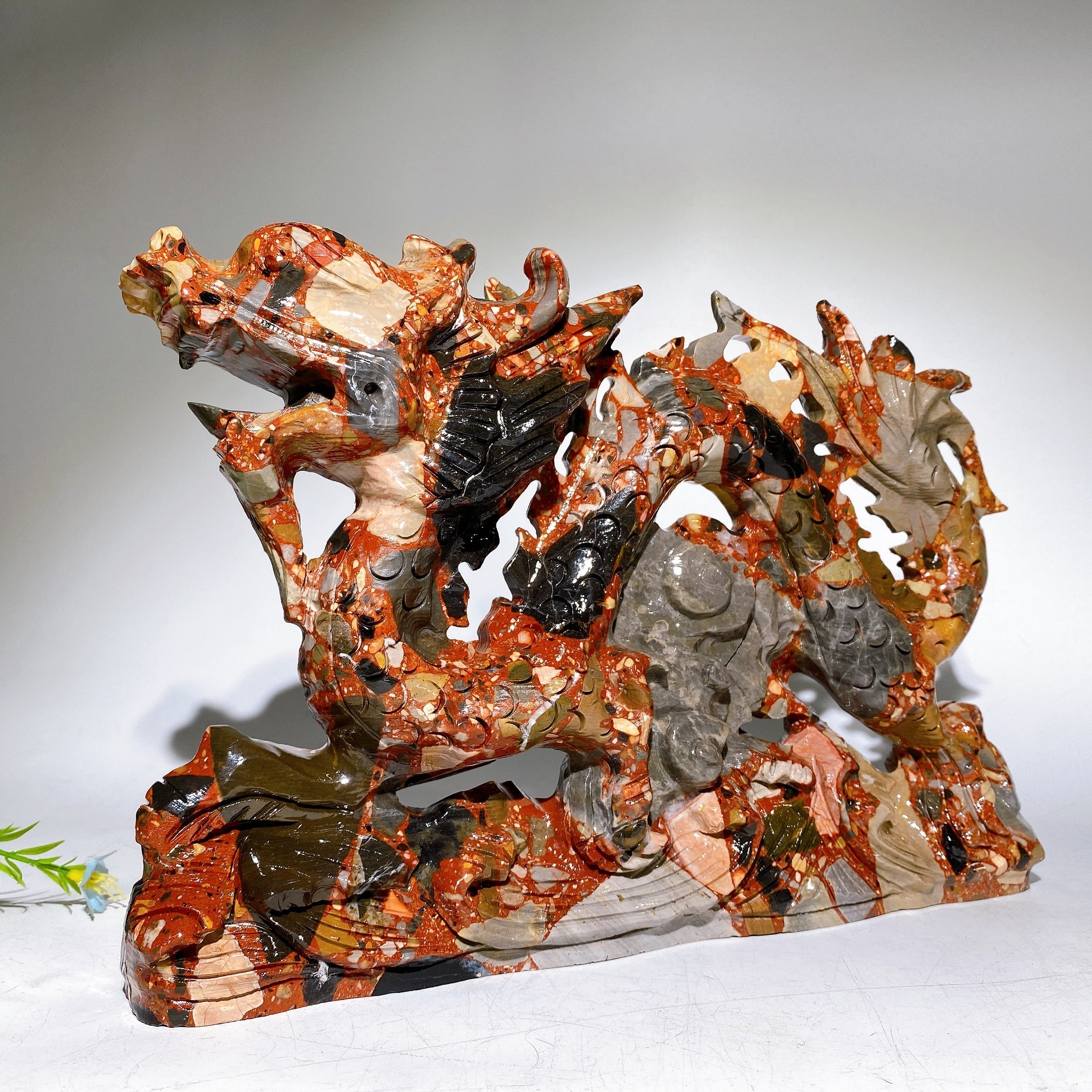 29cm Large Jade Serpentine Crystal Dragon Carving